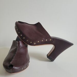 Roberto Del Carlo Brown Leather Wedge Clog Heels EU 38 US 7
